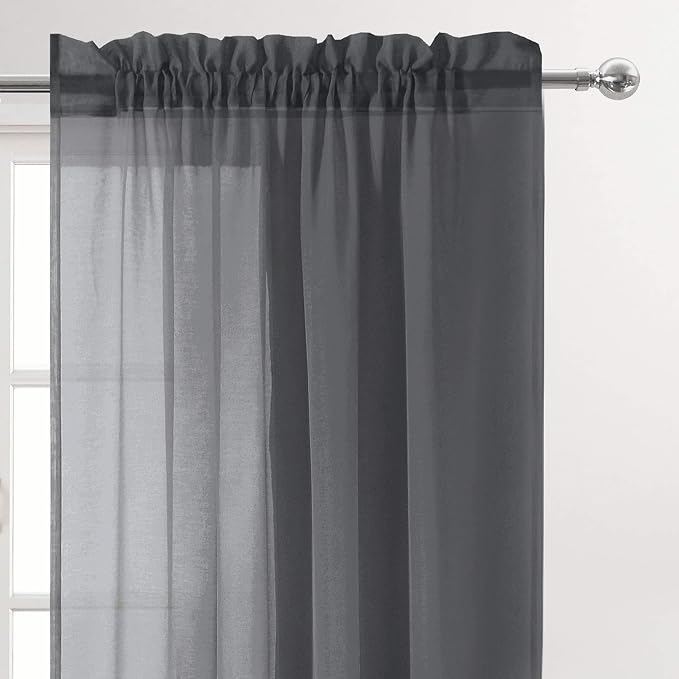 DWCN Dark Grey Sheer Curtains for Kitchen Windows - Image 2