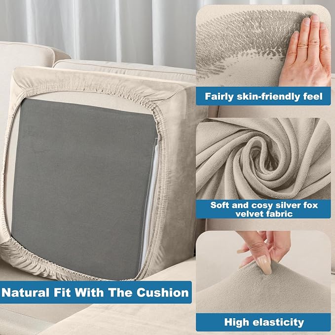 Couch Cover 8-Piece Elastic Velvet Couch Cushion Covers & Chaise Slipcovers - Image 4