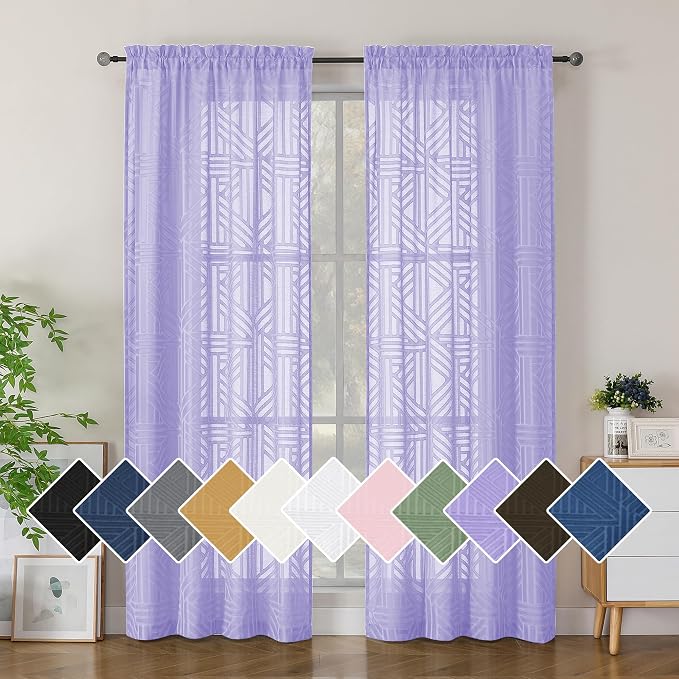 Simplebrand Lavender Semi Sheer Curtains 84 Inches Long 2 Panels, Light by Simplebrand