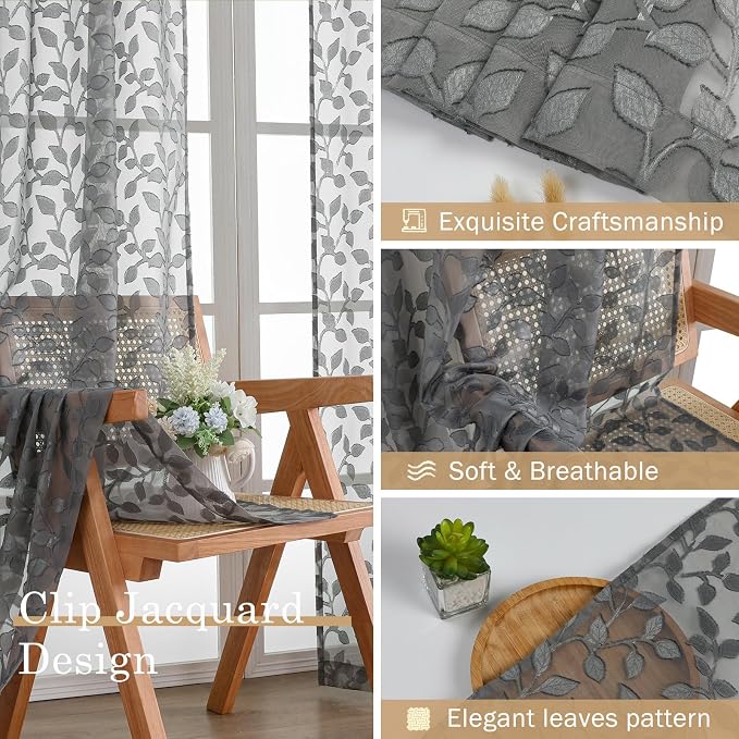 Chyhomenyc Extra Long Charcoal Grey Sheer Curtains 108 Inch Length 2 Panels Set - Image 7
