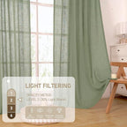 LAMIT Sage Green Linen Curtains 48 Inch Length 2 Panels, Light Filtering Panels - Image 4