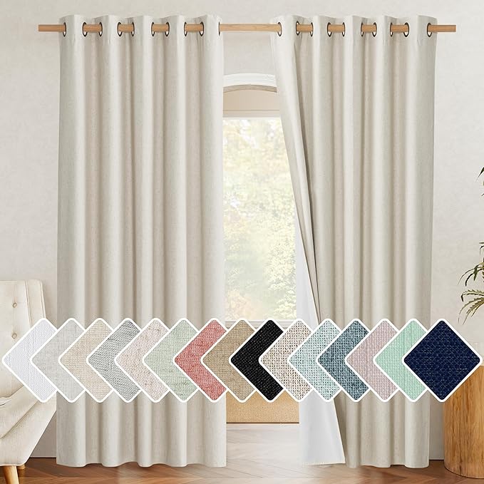 NICETOWN Farmhouse Style 100% Blackout Natural Linen Curtains 90 inches Length by NICETOWN