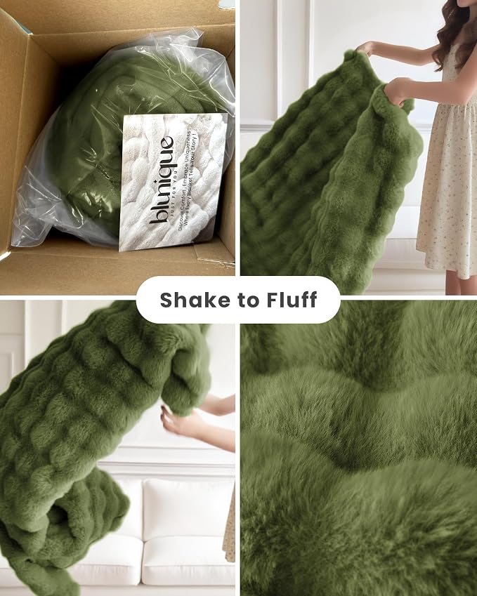 Ultra Soft Cozy Faux Fur Throw Blanket, Fuzzy Plush Thick Bubble Blanket - Image 9