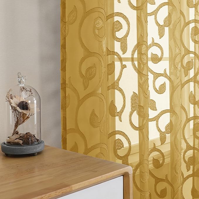 OWENIE Furman Gold Sheer Curtains 96 inches Extra Long - Image 5