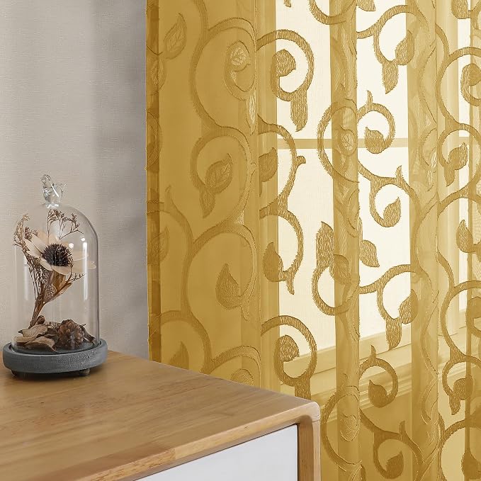 OWENIE Furman Semi Sheer Curtains 72 Inch Length 2 Panels Set, Jacquard Pattern - Image 6