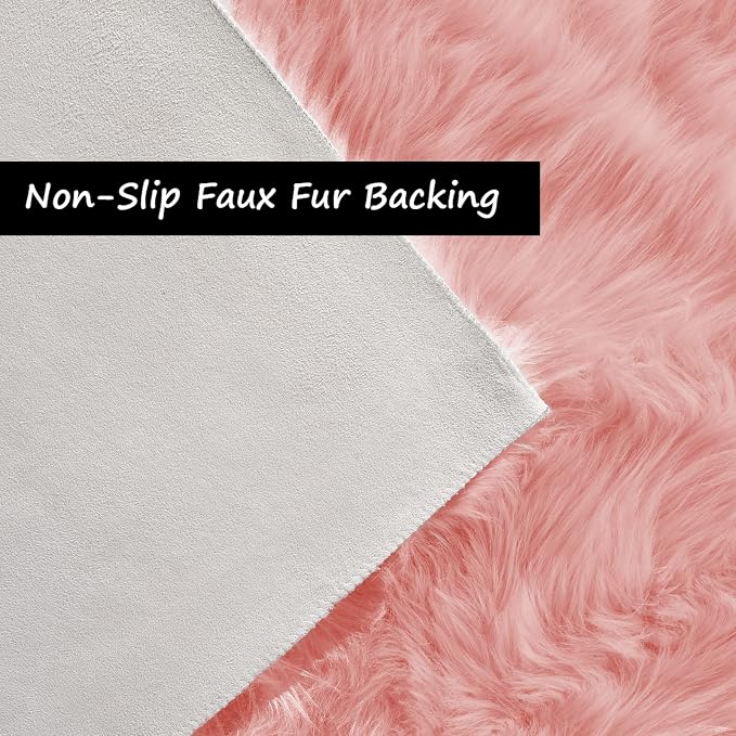 Goolela Pink Fur Rug for Bedroom Sheepskin Rug 2x6 Fluffy Runner Rug Dorm Fuzzy - Image 3
