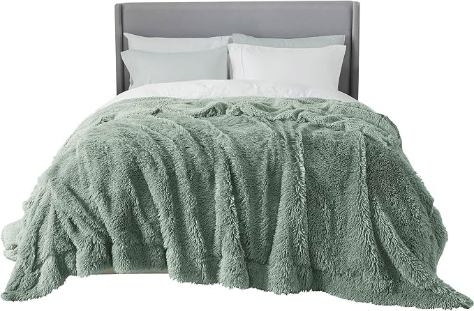 Bedsure GentleSoft Fluffy Sage Green Blankets Queen Size - Image 9