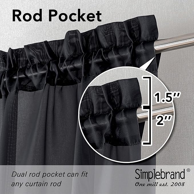 Simplebrand Black Short Sheer Curtains 45 Inch Length - Image 3