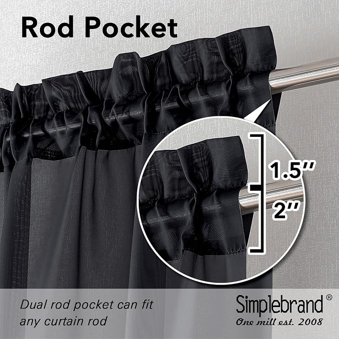Simplebrand Black Sheer Curtains 90 Inches Long, Light Filtering Rod Pocket - Image 5