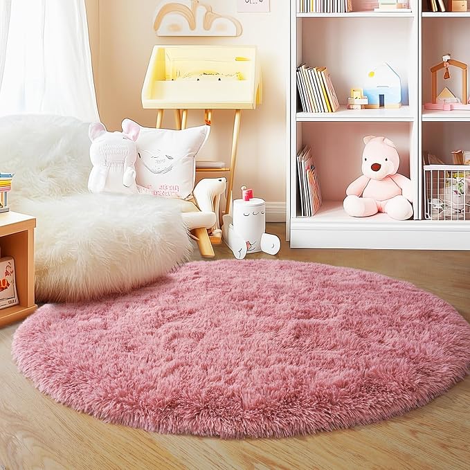 5'x5' Blush Round Rugs for Girls Bedroom, Ultra Soft Fluffy Circle Rug for Kids - Image 6