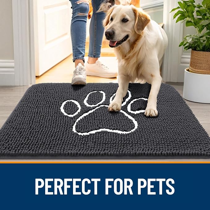 OLANLY Dog Door Mat for Muddy Paws 47x20, Paw Print Design, Absorbs Moisture - Image 6