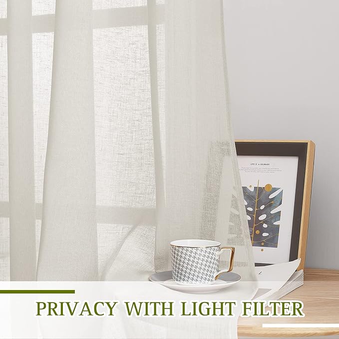 NICETOWN Natural Linen Curtains 96 inches Long, Grommet Semi Sheer Linen Burlap - Image 3
