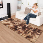 Super Soft Fluffy Living Room Area Rug 2x6 ft Tie-Dyed Brown Shaggy Furry - Image 2