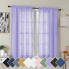 Simplebrand Lavender Semi Sheer Curtains 45 Inch Length 2 Panels, Geometric by Simplebrand