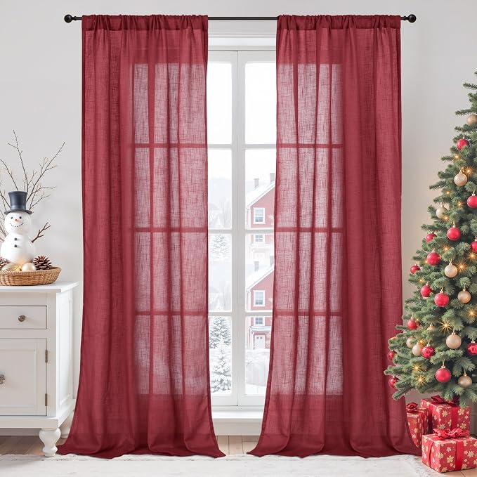 BGment Burgundy Linen Curtains 84 Inch Length by BGment