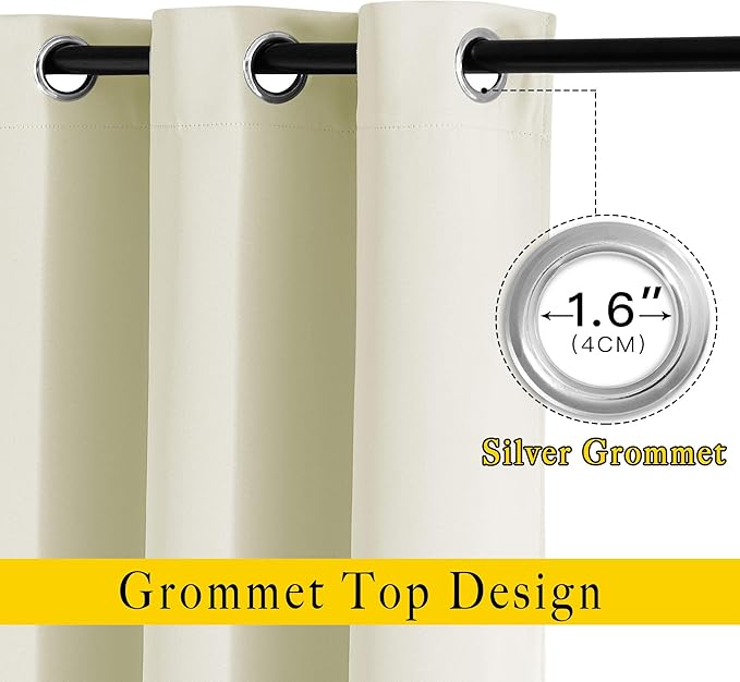 NICETOWN Beige Room Darkening Curtains 66 inches Long, Grommet Thermal Curtains - Image 2