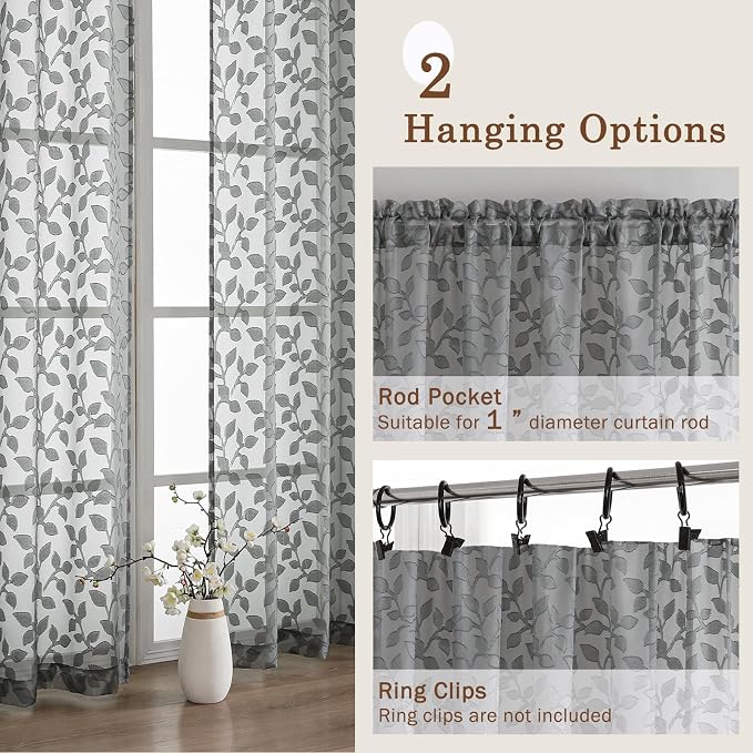 Chyhomenyc Charcoal Grey Sheer Curtains 72 Inches Long 2 Panels Set, Light - Image 6