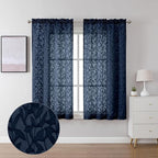 Lecloud Leia Clip Textured Navy Blue Sheer Curtains 54 Inch Length 2 Panels by Lecloud