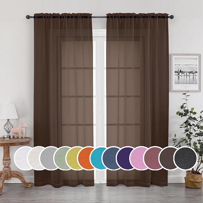 OWENIE Sheer Chocolate Curtains, Sheer Curtains 84 inch Length 2 Panels Set by OWENIE