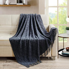 BOURINA Navy Throw Blanket 50 x70 Inches Jacquard Argyle Throw Textured Solid - Image 3