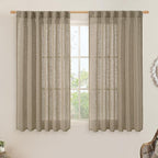 LAMIT Semi Sheer Linen Curtains 45 Inches Long, Light Filtering Panels Back Tab by LAMIT