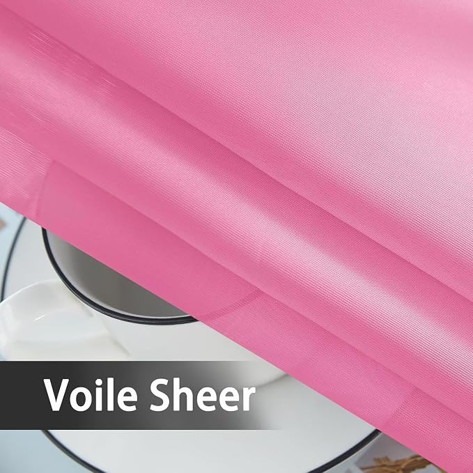 youleyar Solid Sheer Rod Pocket Curtain Voile Draperies 2 Panels White Beige - Image 5