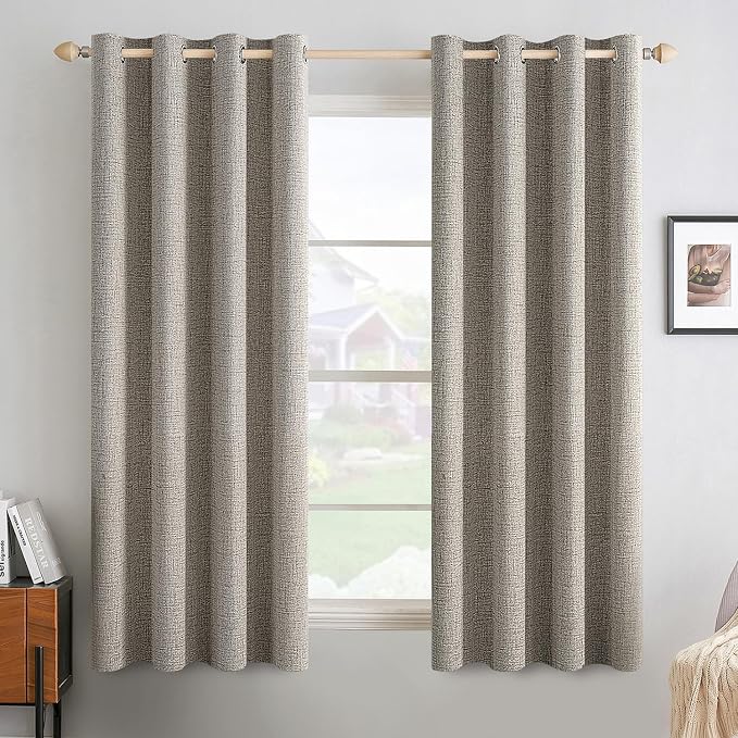 MIULEE Linen Curtains for Bedroom Solid 100% Blackout Thermal Insulated Greige by MIULEE