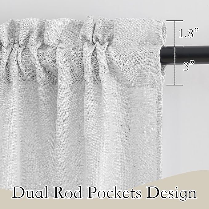 RYB HOME Kitchen Curtains, 30 inches Long Linen Rod Pocket Semi Sheer Cuartins - Image 2