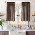 BGment Brown Linen Kitchen Curtains 40 Inch Length, Small Semi Sheer Drapes by BGment