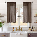 BGment Brown Linen Kitchen Curtains 40 Inch Length, Small Semi Sheer Drapes by BGment