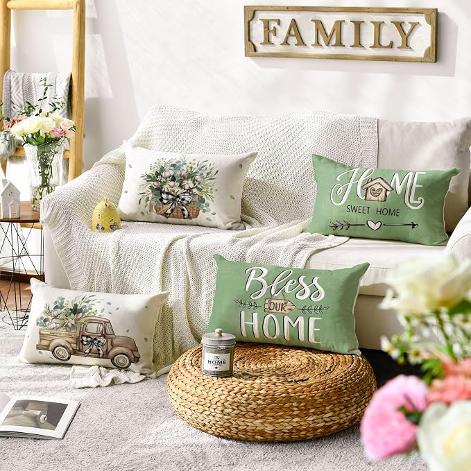AVOIN colorlife Bless Our Home Farmhouse Eucalyptus Leaves Throw Pillow Covers - Image 2