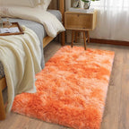 Soft Runner Rugs for Bedroom Hallways, 2x4 Tie-Dyed Orange Fluffy Shag Throw by Ailyei