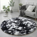 Amdrebio Black White Grey Round Rug 4Ft Circle Area Rugs by Amdrebio