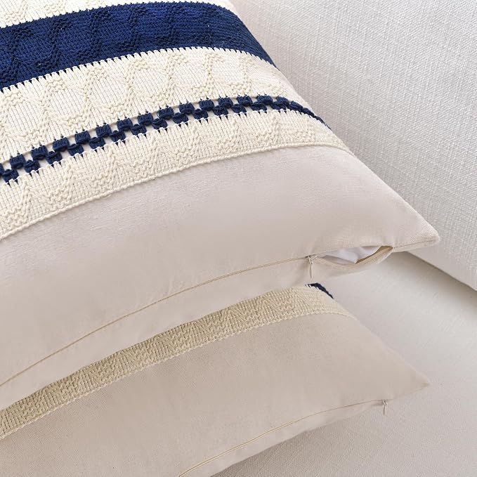 Fancy Homi Set of 1 Navy Blue Lumbar Decorative Throw Pillow Covers 16x24 Inch - Image 3
