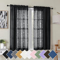 Simplebrand Black Semi Sheer Curtains 45 Inch Length 2 Panels, Geometric by Simplebrand