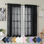 Simplebrand Black Semi Sheer Curtains 45 Inch Length 2 Panels, Geometric by Simplebrand