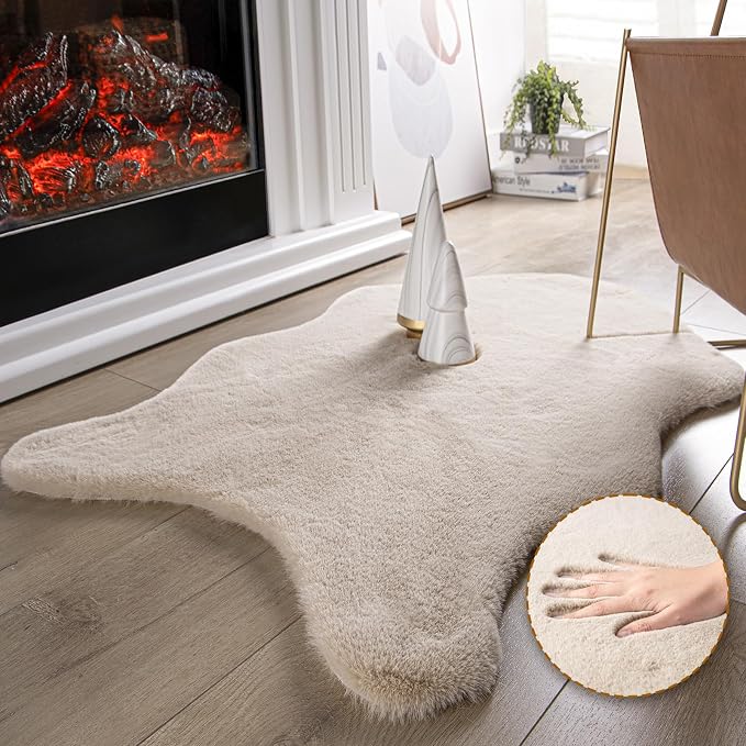 Ashler Faux Fur Rug, Upgraded Soft Faux Rabbit Fur, 2 x 3 Feet, Machine by AshlerHomeDeco