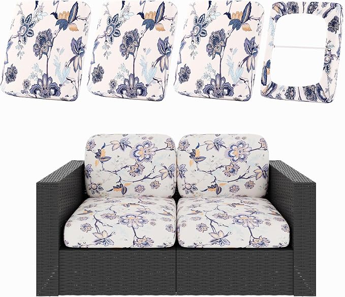 hyha 4Pcs Patio Cushion Covers, Stretch Outdoor Couch Cushion Covers, Washable by hyha