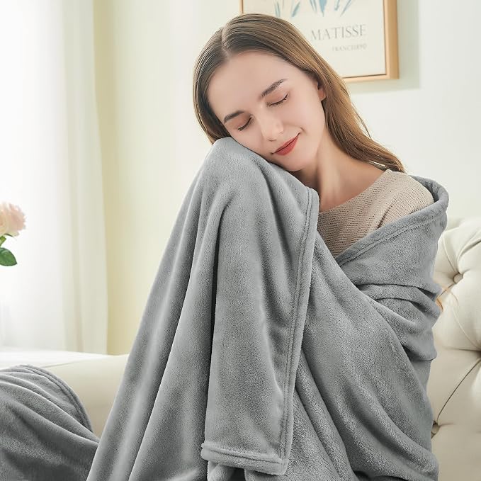 BEDELITE Fleece Blankets Queen Size Grey Throw Blankets - Image 3