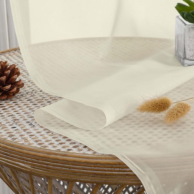 OWENIE Cream Sheer Curtains 72 Inches Long 2 Panels Set, Transparent Voile - Image 5