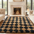 Ophanie Checkered Black & Beige Rhombus Rugs by Ophanie