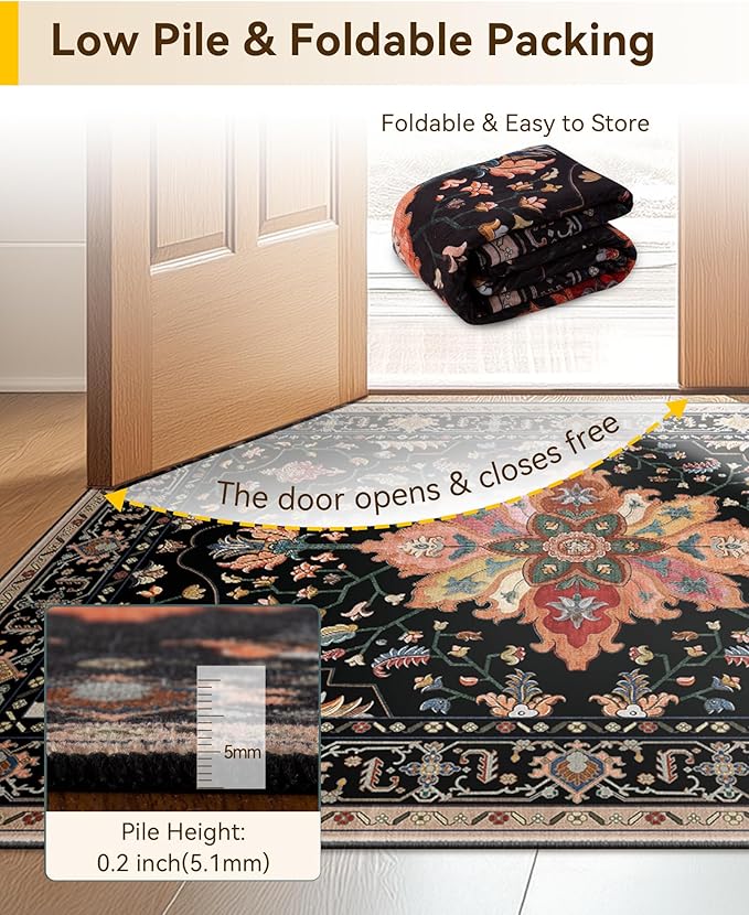 Area Rugs 4'x5' Washable Non-Slip, Floral Vintage Distress Print Pattern - Image 6