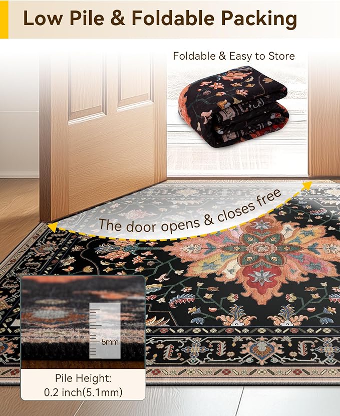 Area Rugs 3'x5' Washable Non-Slip, Floral Vintage Distress Print Pattern - Image 6