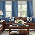 Denim Blue Blackout Curtains & Drapes 84 Inch Length 2 Panels Set Faux Linen - Image 2