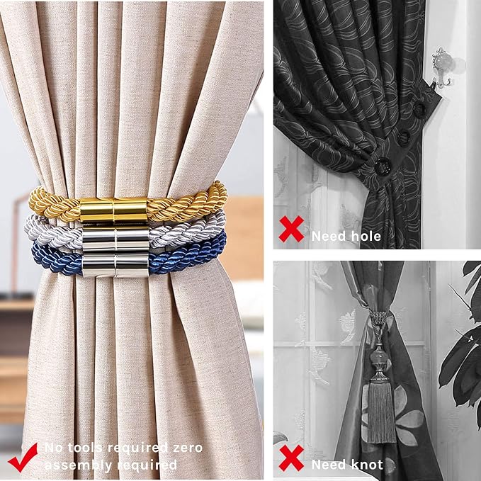 NICEEC 6 Pack Strong Magnetic Curtain Tiebacks Modern Simple Style Drape Tie - Image 4