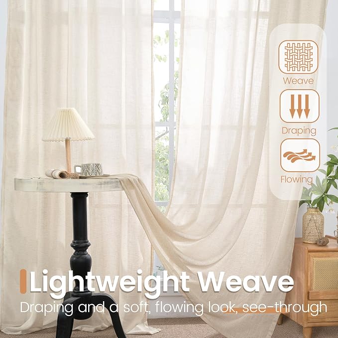 BGment Linen Curtains 96 Inches Long - Image 4