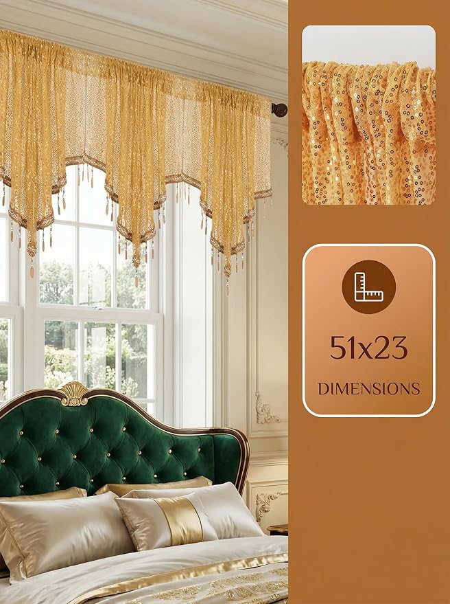 Molaxhome Swag Curtain 51 inch Length Rod Pocket Scalloped Curtain Valance - Image 4