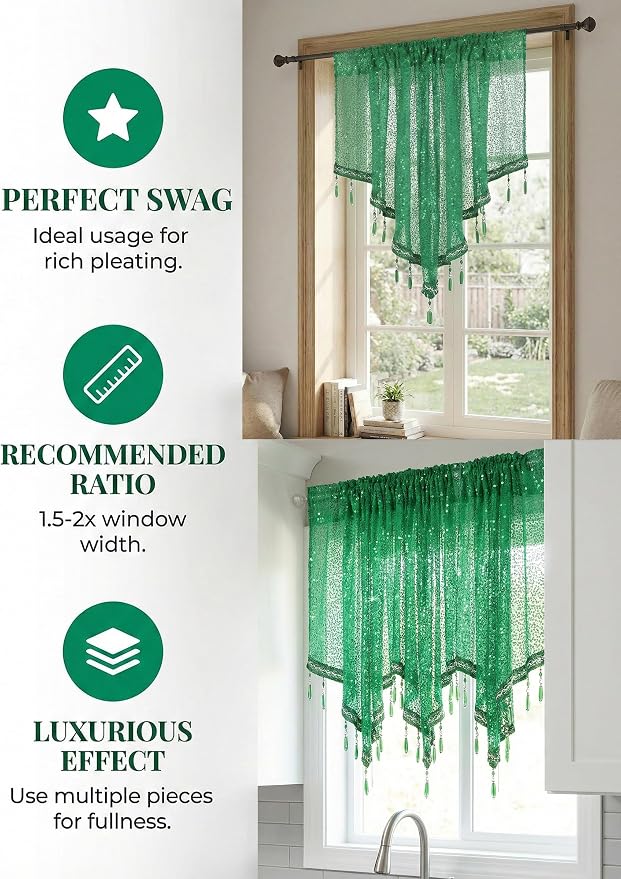 Molaxhome Swag Curtain 51 inch Length Rod Pocket Scalloped Curtain Valance - Image 7