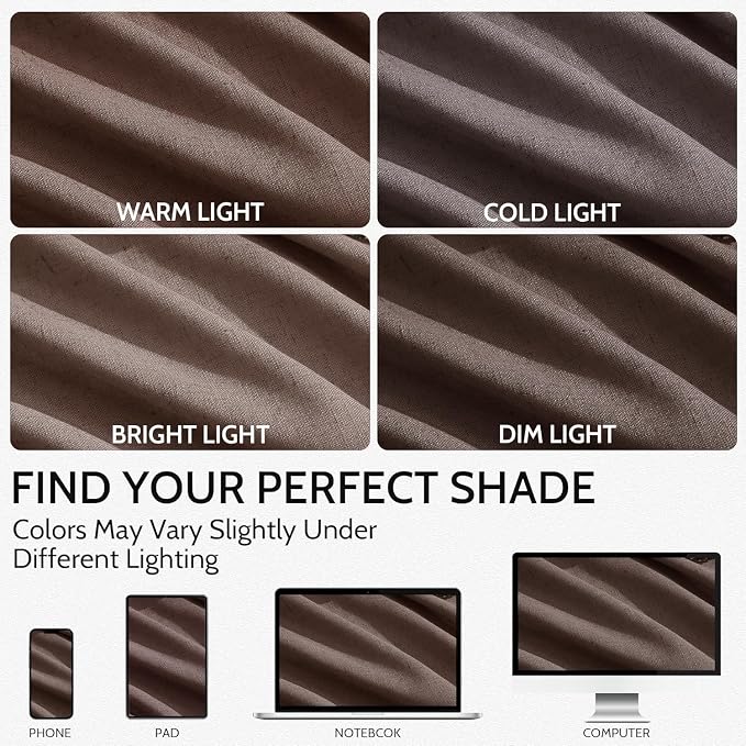 Cappuccino Linen Curtains for Living Room 98 Inches Long Light Filtering Semi - Image 3