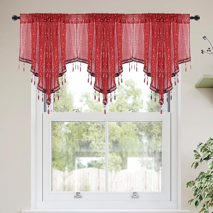 Molaxhome Swag Curtain 51 inch Length Rod Pocket Scalloped Curtain Valance by Molaxhome